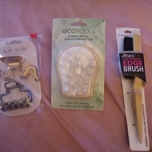 EcoTools Scalp Massager w/Two Metal Hair Clips And Evolve Perfect Edge Brush